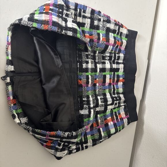 Milly $125 London Tweed Wool Mini Skirt Zipback Elastic Waist Glam Chic Preppy - Picture 7 of 10